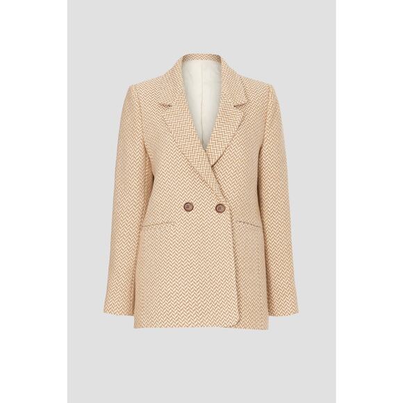 Anine Bing Tan Fishbone Wool Blend Double Breasted Relaxed Blazer Jacket Size S - Picture 6 of 16